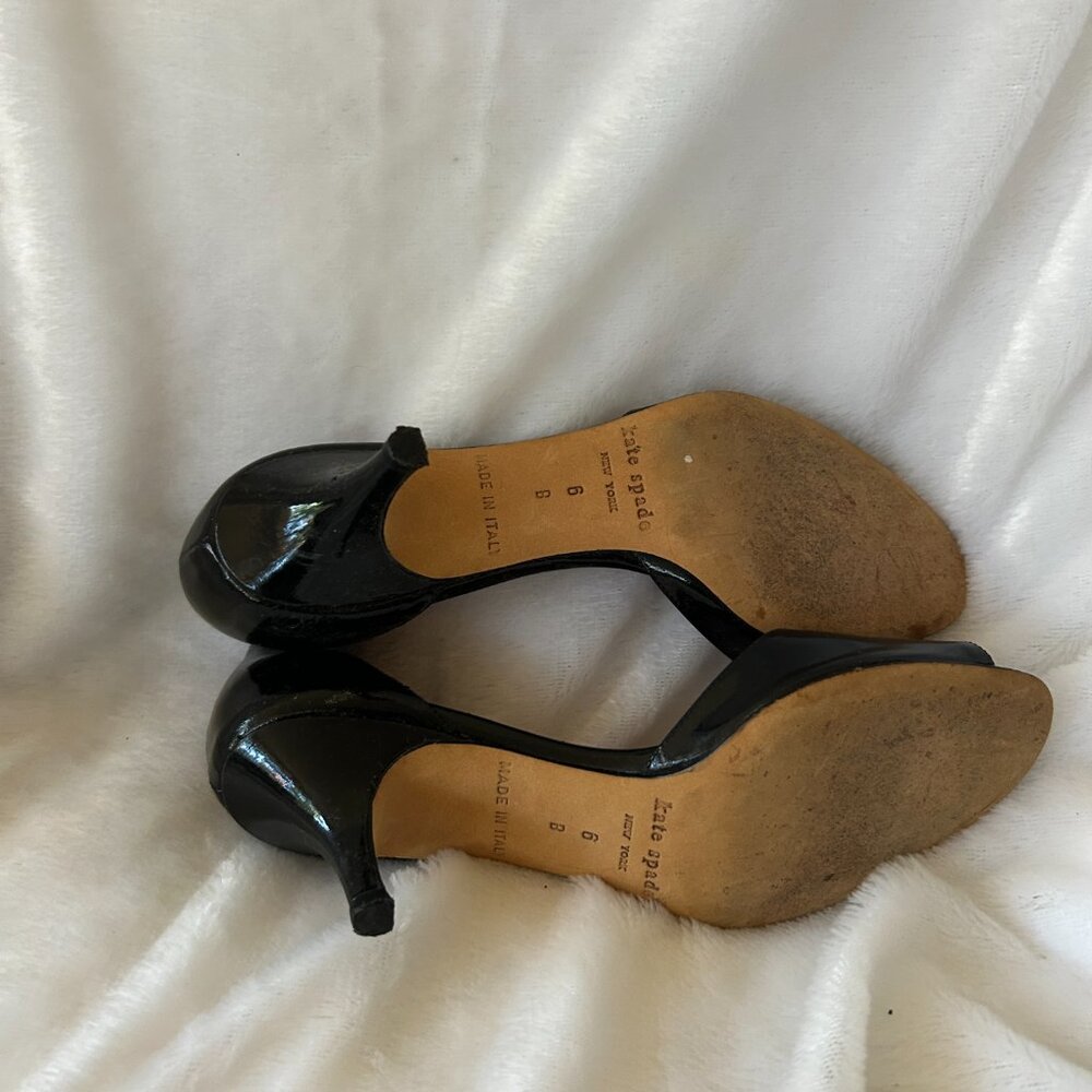 Kate Spade Black Patent Leather Heels Womens 6 Open Toe VTG Made in Italy - Picture 6 of 9